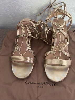 Gianvito Rossi Metallic Gold Strappy Lace-Up Heels